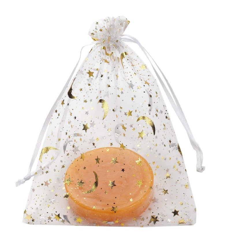 SUNGULF 100Pcs 5x7 Inches Sheer Drawstring Organza Bags Stars and Moon Wedding Party Favor Jewelry Candy Gift Pouches (White) - Image 5